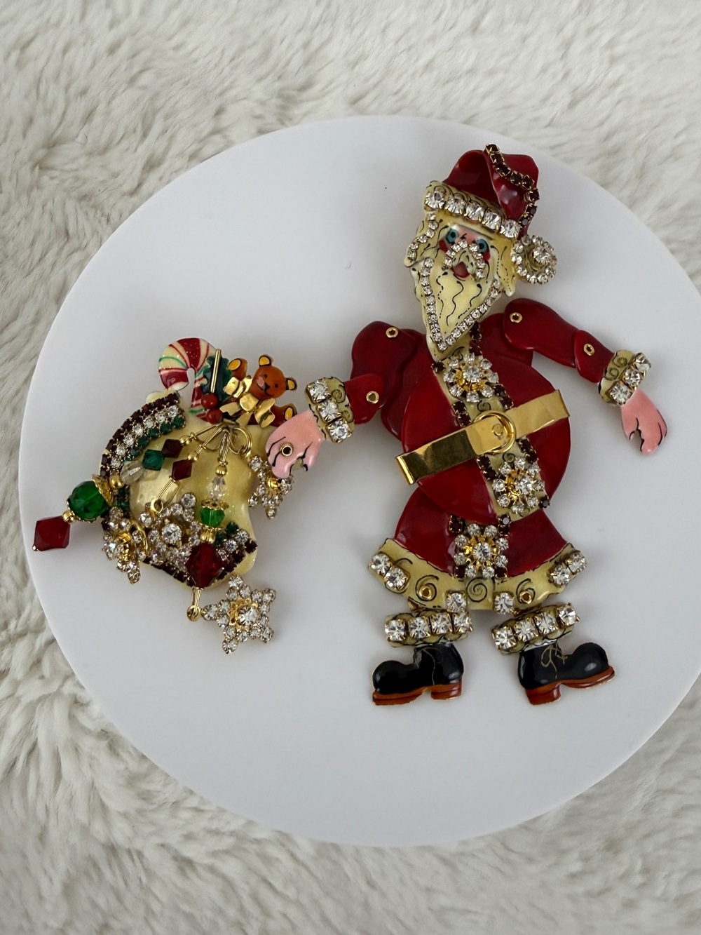 Holiday Red Santa Brooch Set with Gold Accents - Women's Jewelry